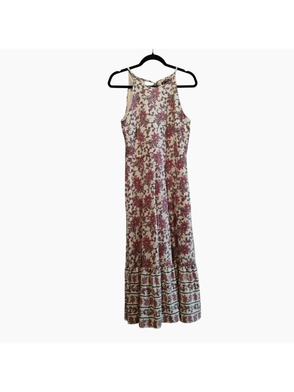 Chaps Floral Sleeveless Maxi Dress 100% Cotton Boho Style Beige & Red M India